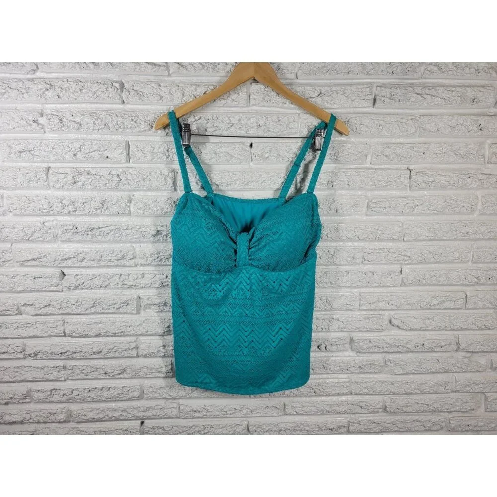 Catalina Swim Top 2X Plus Size Aqua Blue Tankini Lace Accents Adjustable BLU140E